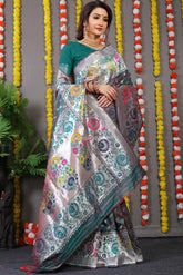 Regal Silver Zari Worked Forest Green Heavy Banarasi Saree